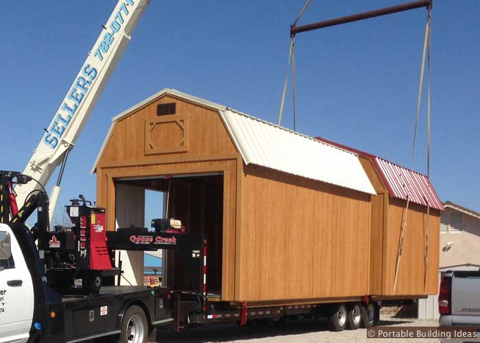 Lifting a storage shed for delivery